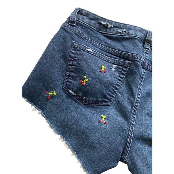 Denim Cherry Embroidered Shorts Blue Size 10 Up-Cycled - Picture 8 of 12